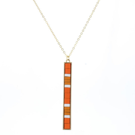 30" Orange & White Tila Beaded Bar Necklace, 3" Ext