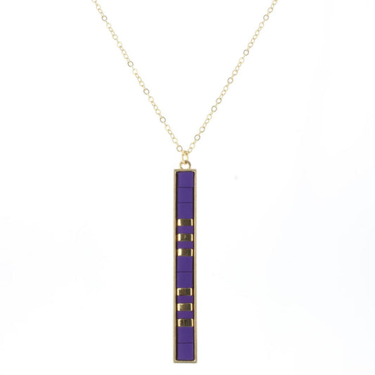 30" Purple, Gold Tila Beaded Bar Necklace, 3" Ext