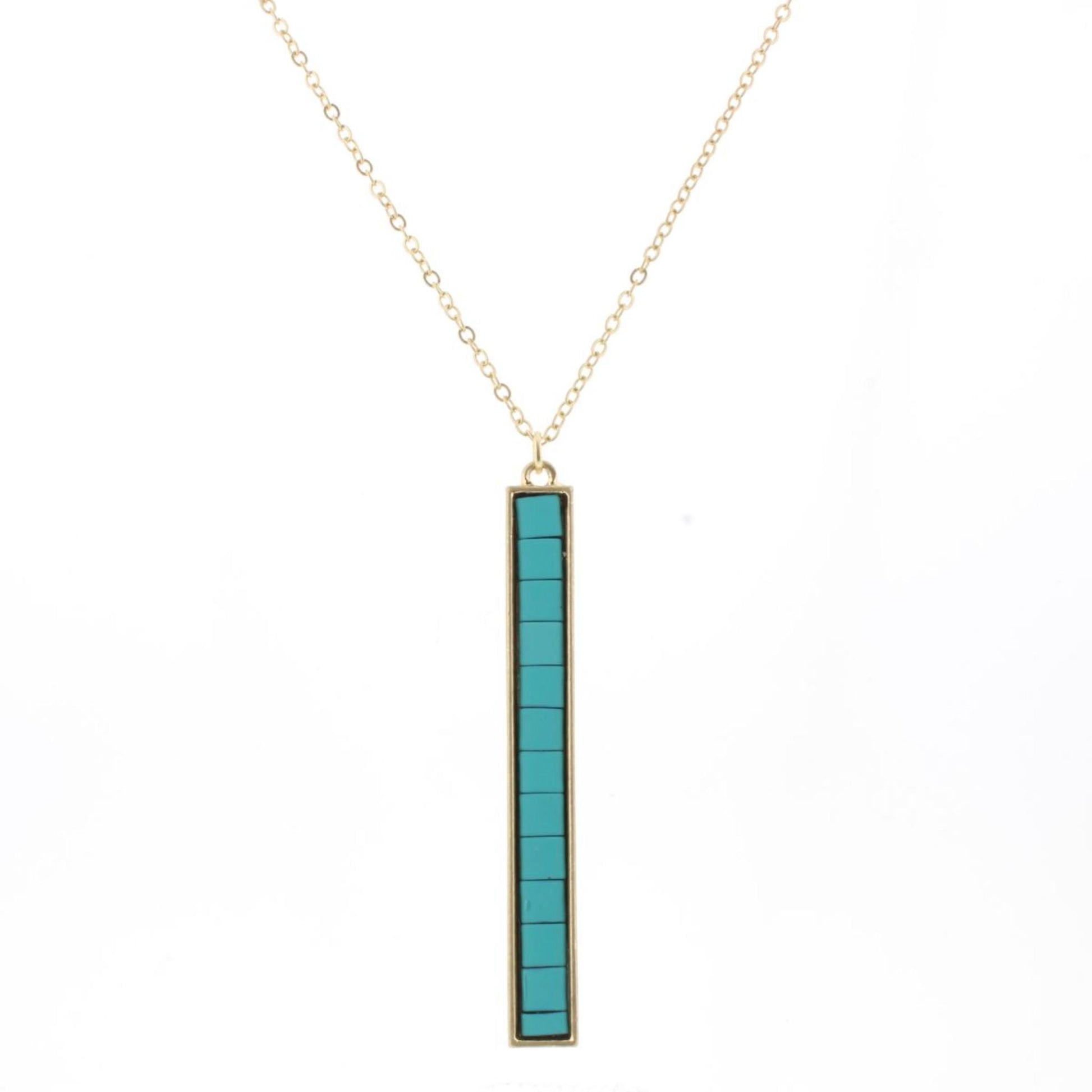 30" Turquoise Tila Beaded Bar Necklace, 3" Ext