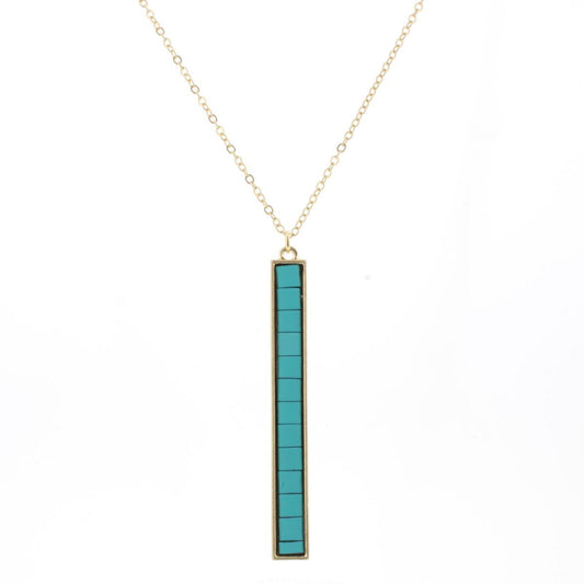 30" Turquoise Tila Beaded Bar Necklace, 3" Ext