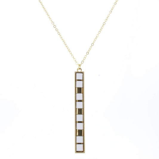 30" White & Gold Tila Beaded Bar Necklace, 3" Ext