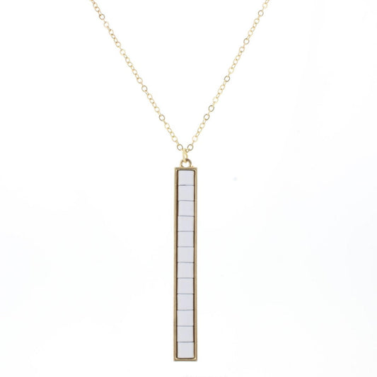30" White Tila Beaded Bar Necklace, 3" Ext