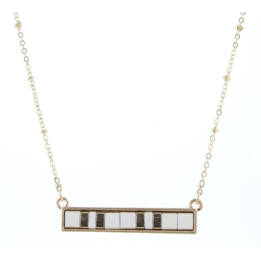16" Cream & Gold Tila Beaded Bar  Necklace, 3" Ext