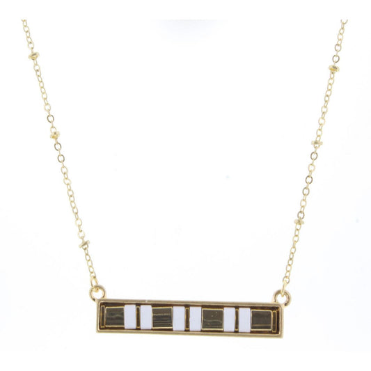 16" Gold & White Tila Beaded Bar Necklace, 3" Ext