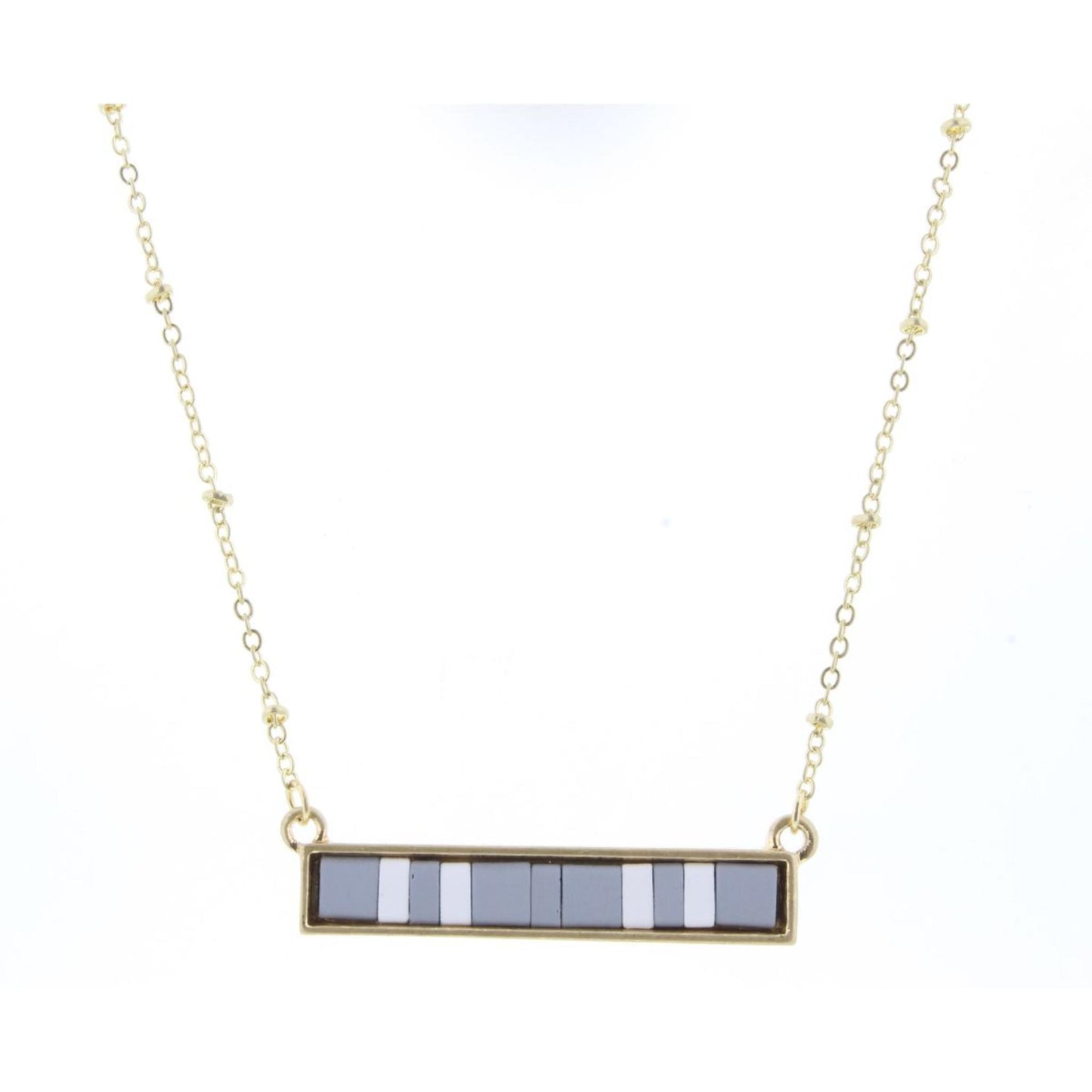 16" Grey & White Tila Beaded Bar Necklace, 3" Ext