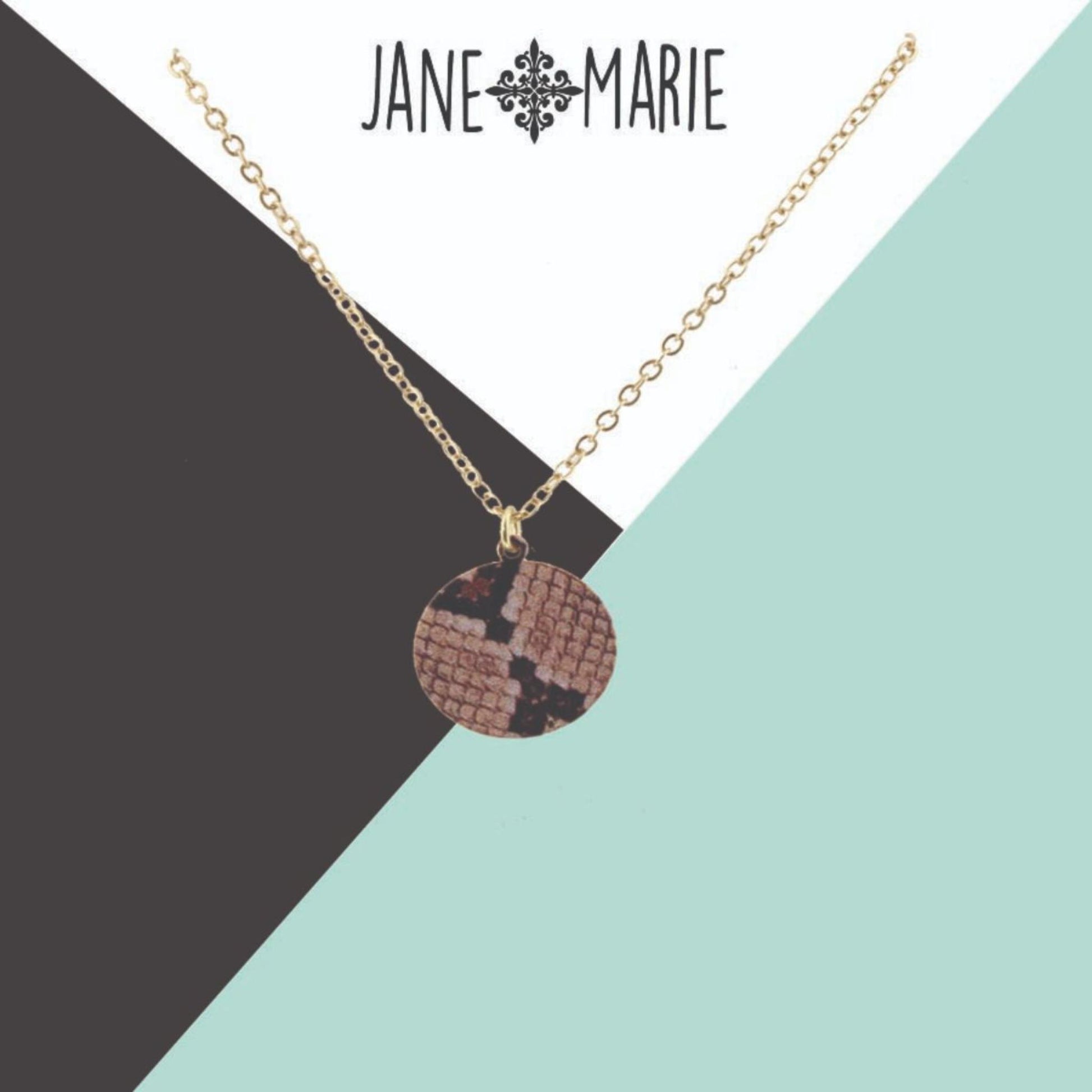 16" Brown Snakeskin Printed Metal Circle Necklace, 3" Ext