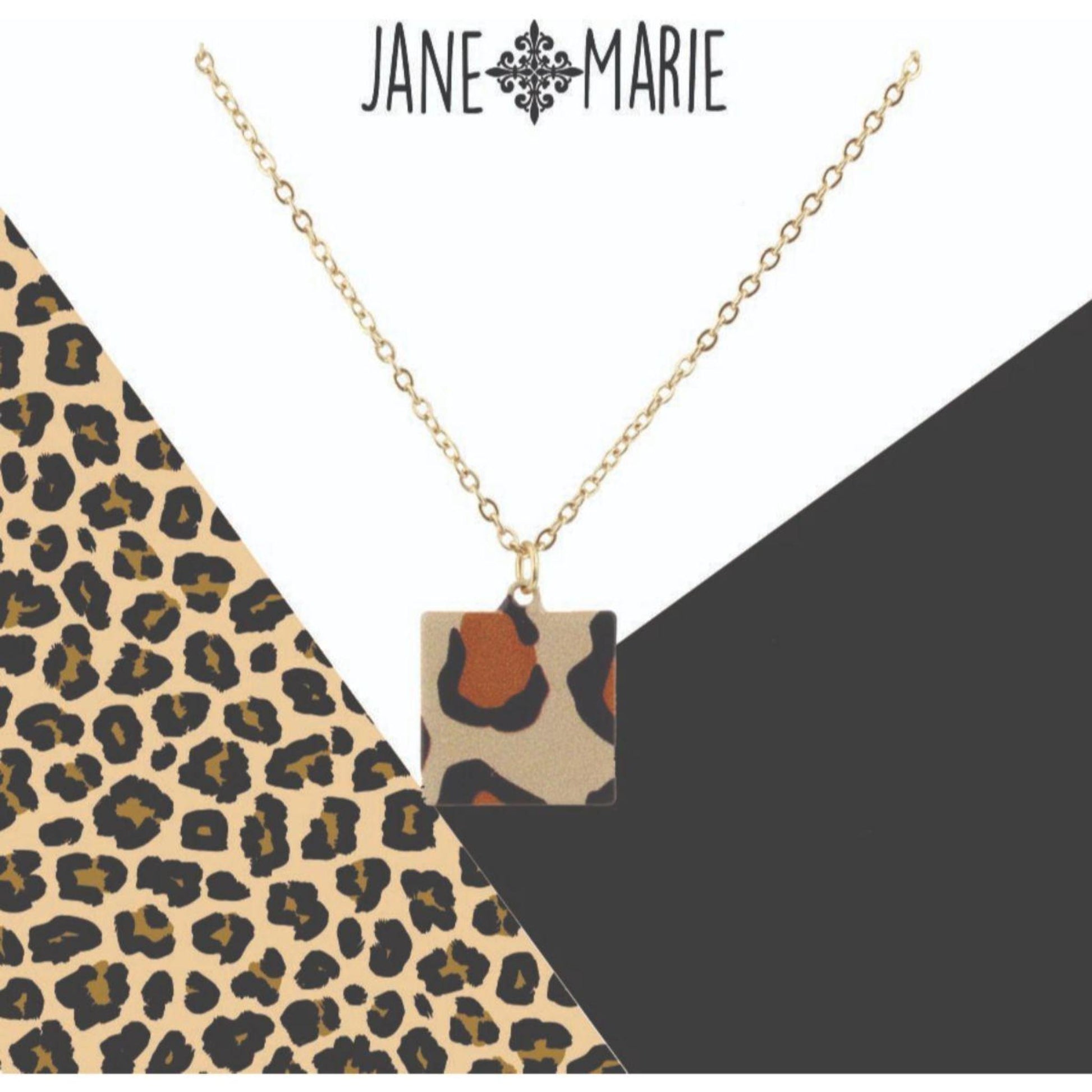 16" True Leopard Printed Metal Square Necklace, 3" Ext
