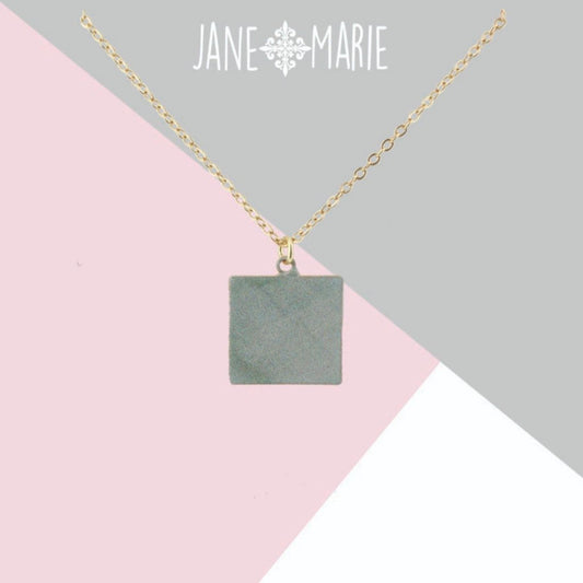 16" Light Sage Printed Metal Square Necklace, 3" Ext