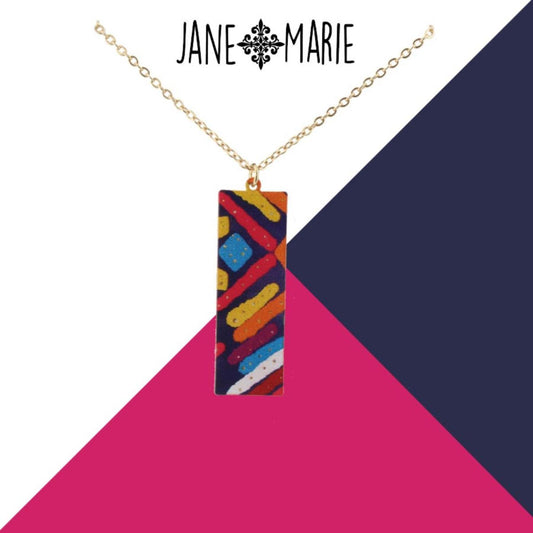 16" Multi Pattern Printed Metal Rectangle Necklace, 3" Ext
