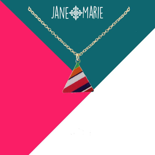16" Multi Stripe Printed Metal Triangle Necklace, 3" Ext
