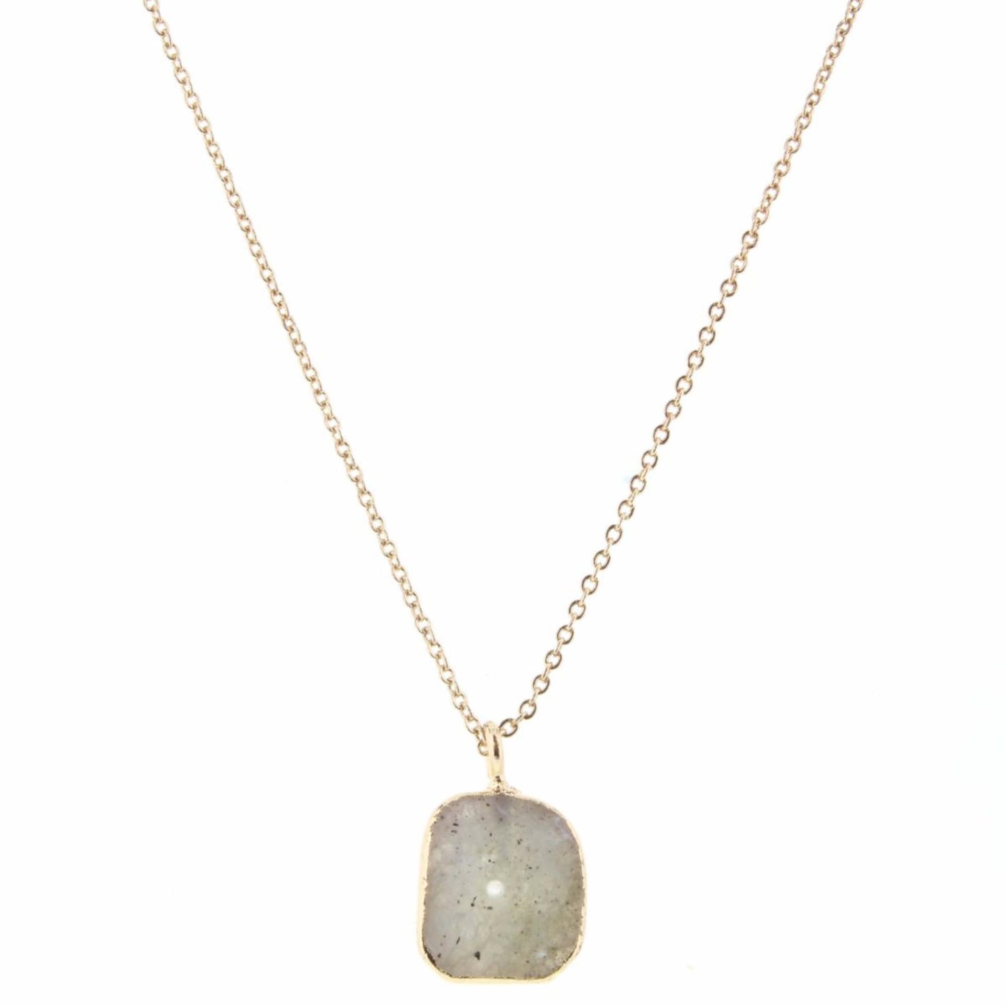 16" Gold Trim Grey Agate Necklace, 3" Ext