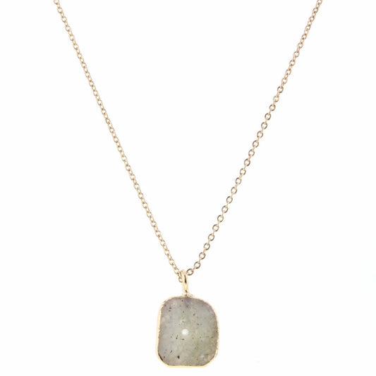 16" Gold Trim Grey Agate Necklace, 3" Ext
