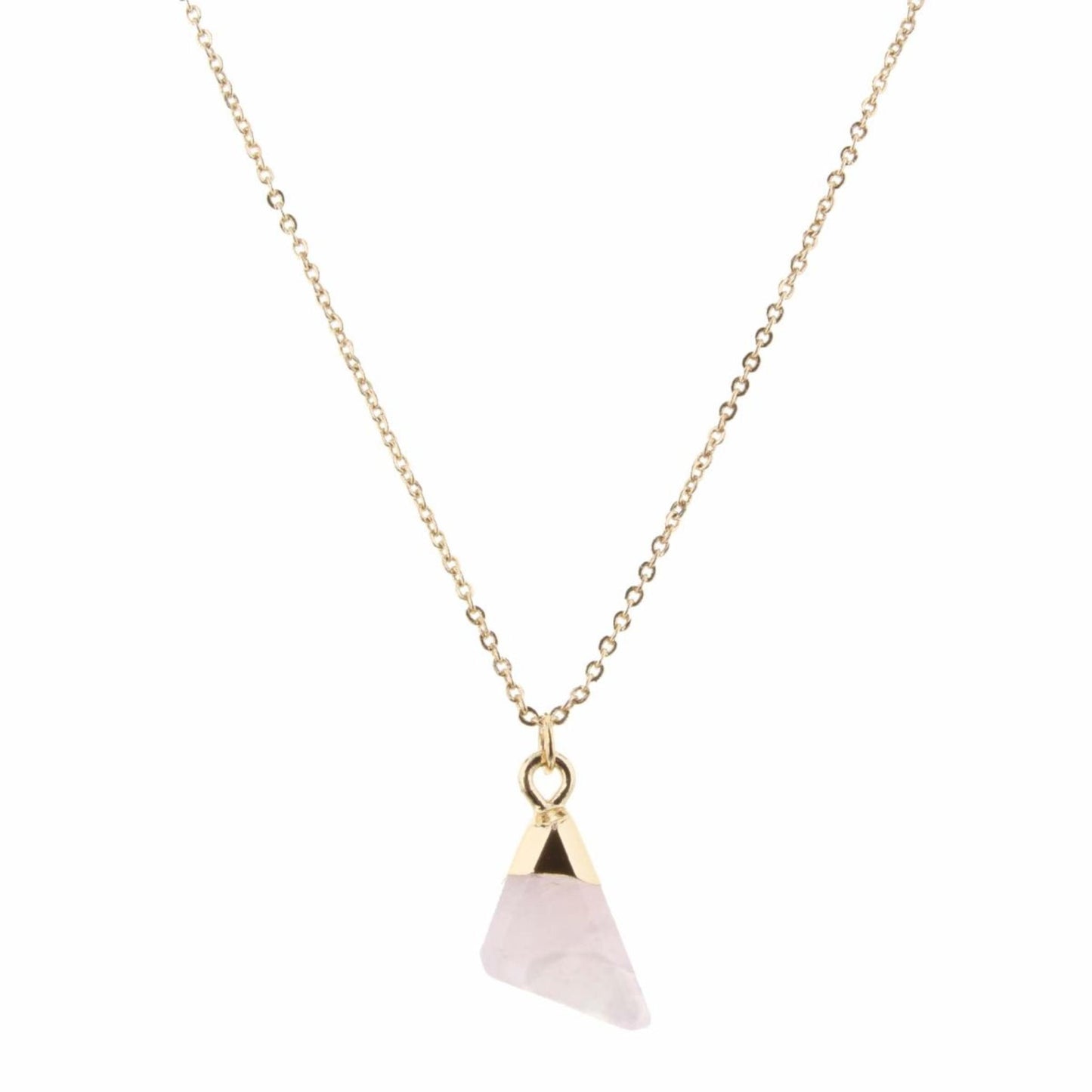 16" Rose Quartz Triangle Necklace, 3" Ext