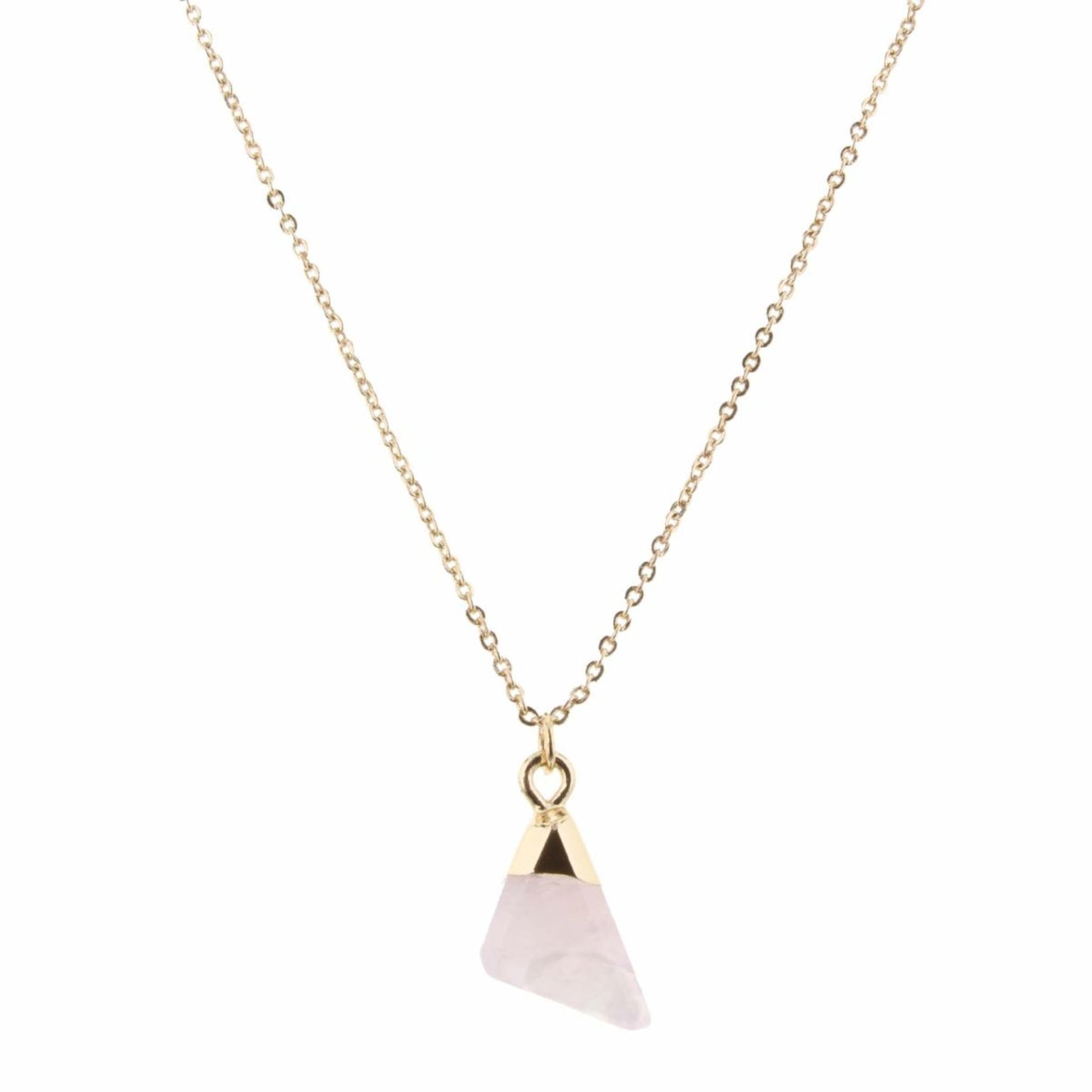 16" Rose Quartz Triangle Necklace, 3" Ext