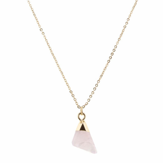 16" Rose Quartz Triangle Necklace, 3" Ext