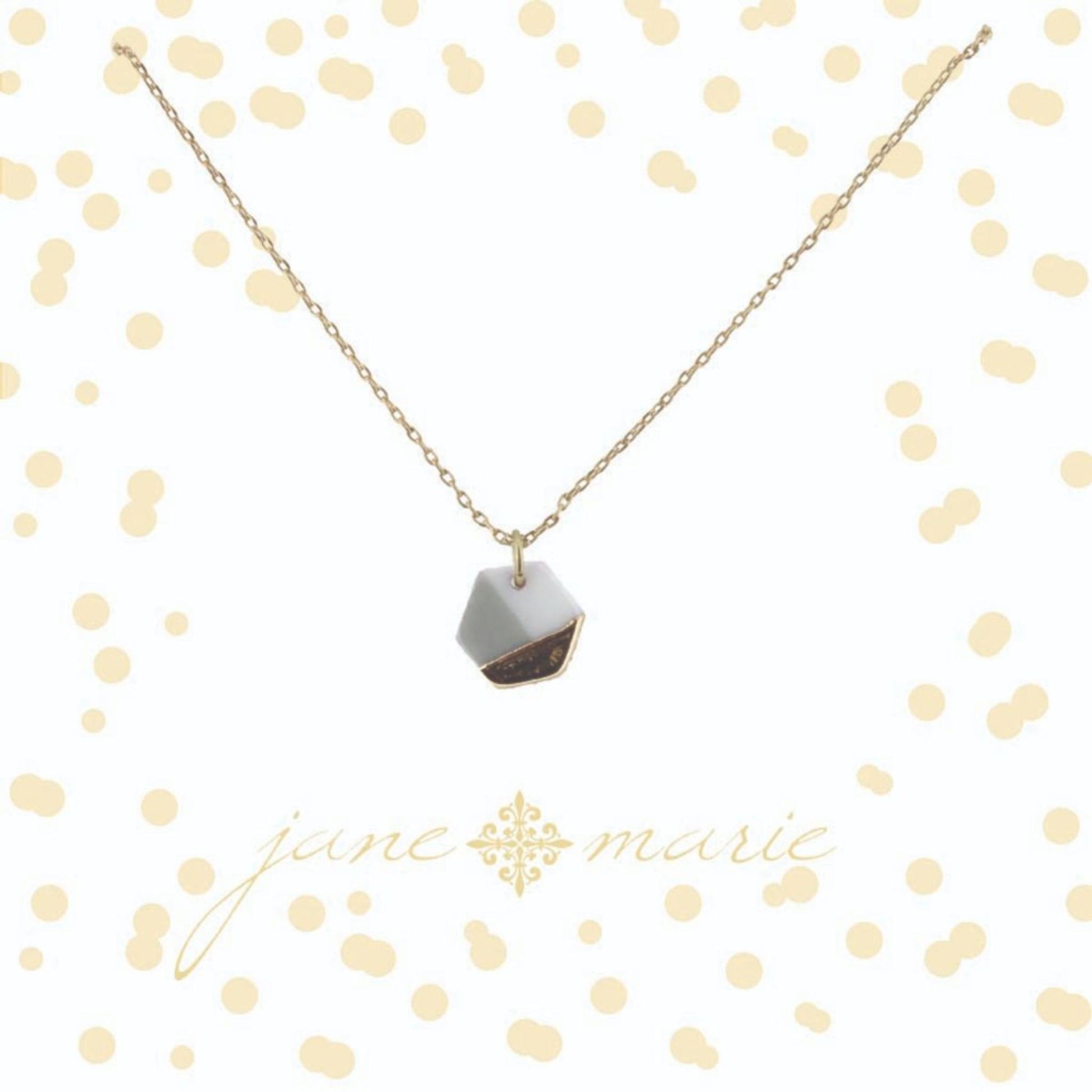 16" Colorblock White, Grey and Gold Hexagon Necklace, 3" Ext