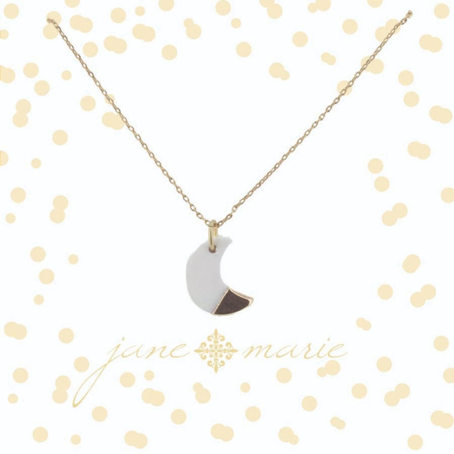 16" Colorblock White and Gold Moon Necklace, 3" Ext