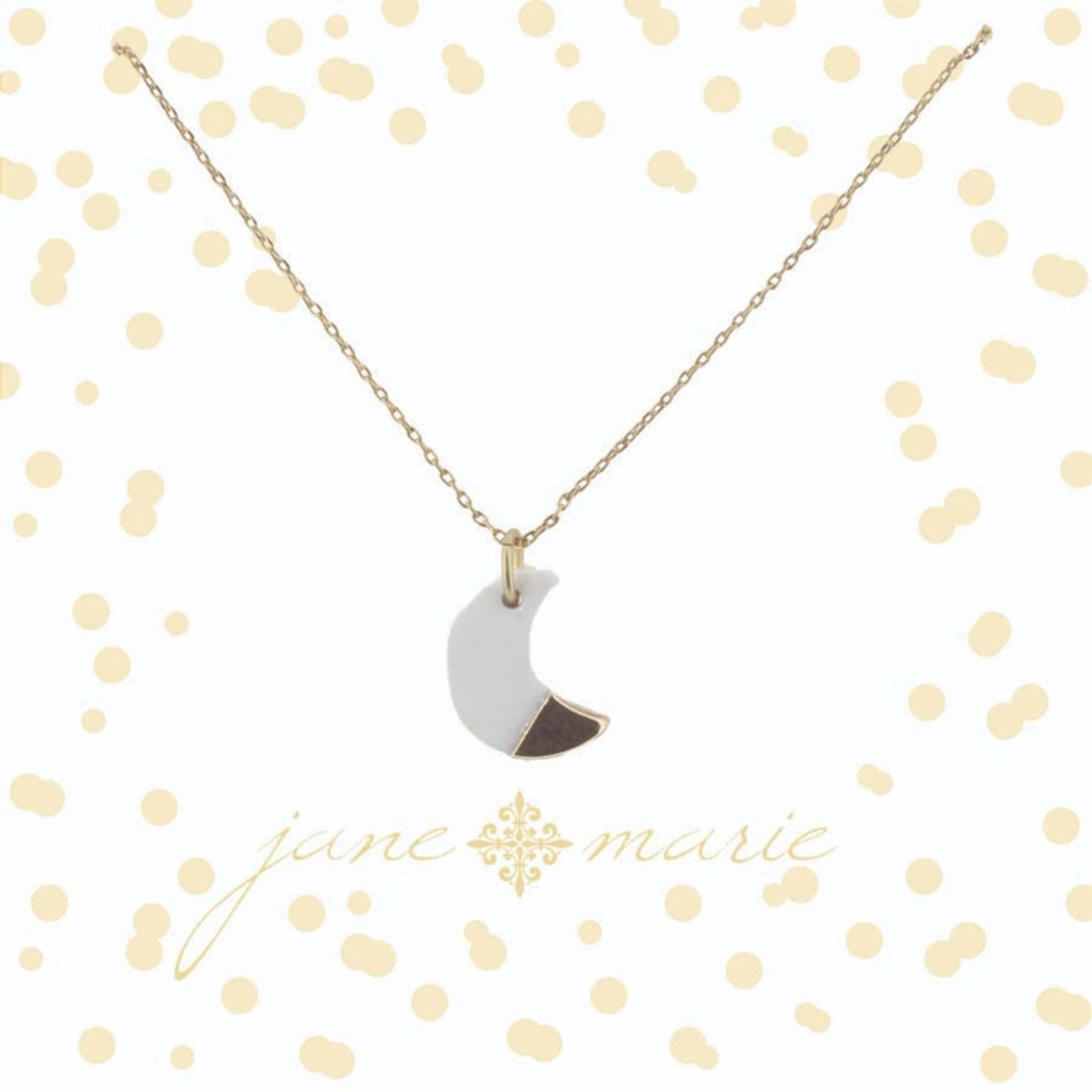 16" Colorblock White and Gold Moon Necklace, 3" Ext