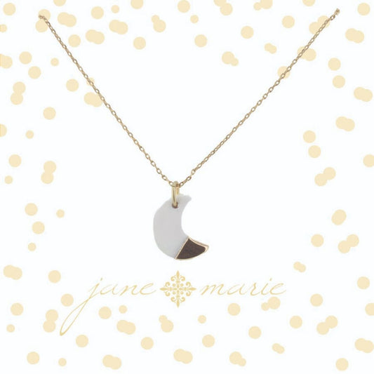16" Colorblock White and Gold Moon Necklace, 3" Ext