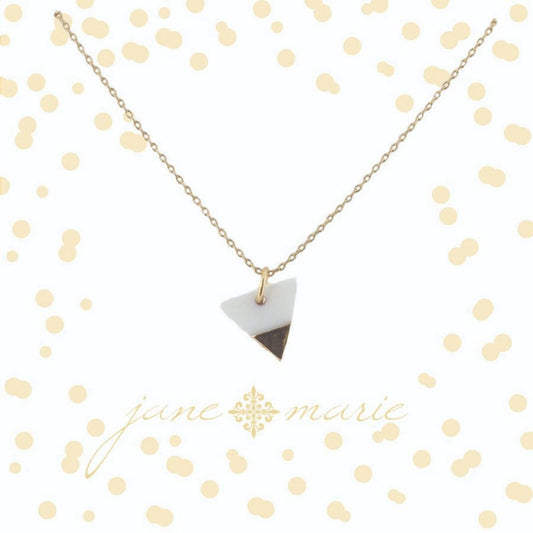 16" Colorblock White and Gold Triangle Necklace, 3" Ext
