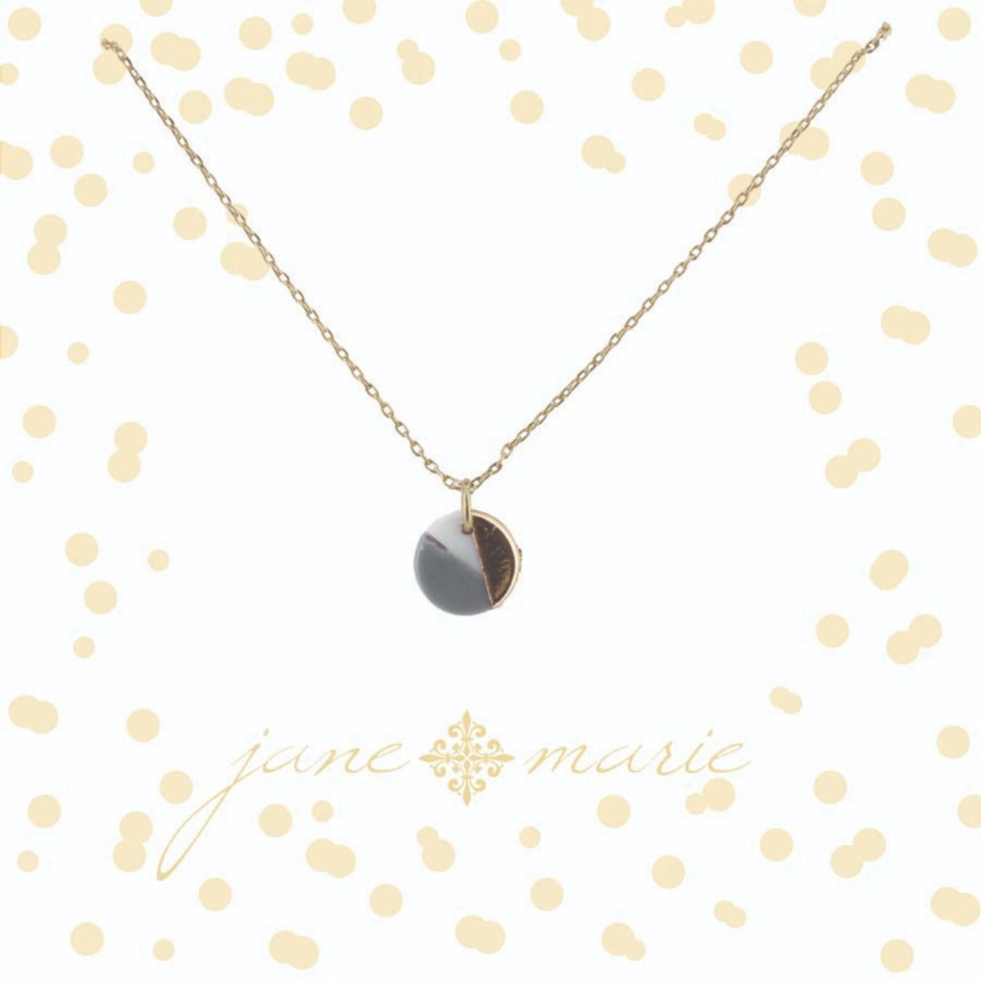 16" Colorblock Grey, White, and Gold Circle Necklace, 3" Ext