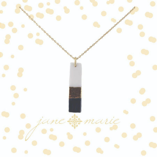 16" Colorblock White, Gold, and Navy Rectangle Necklace, 3" Ext
