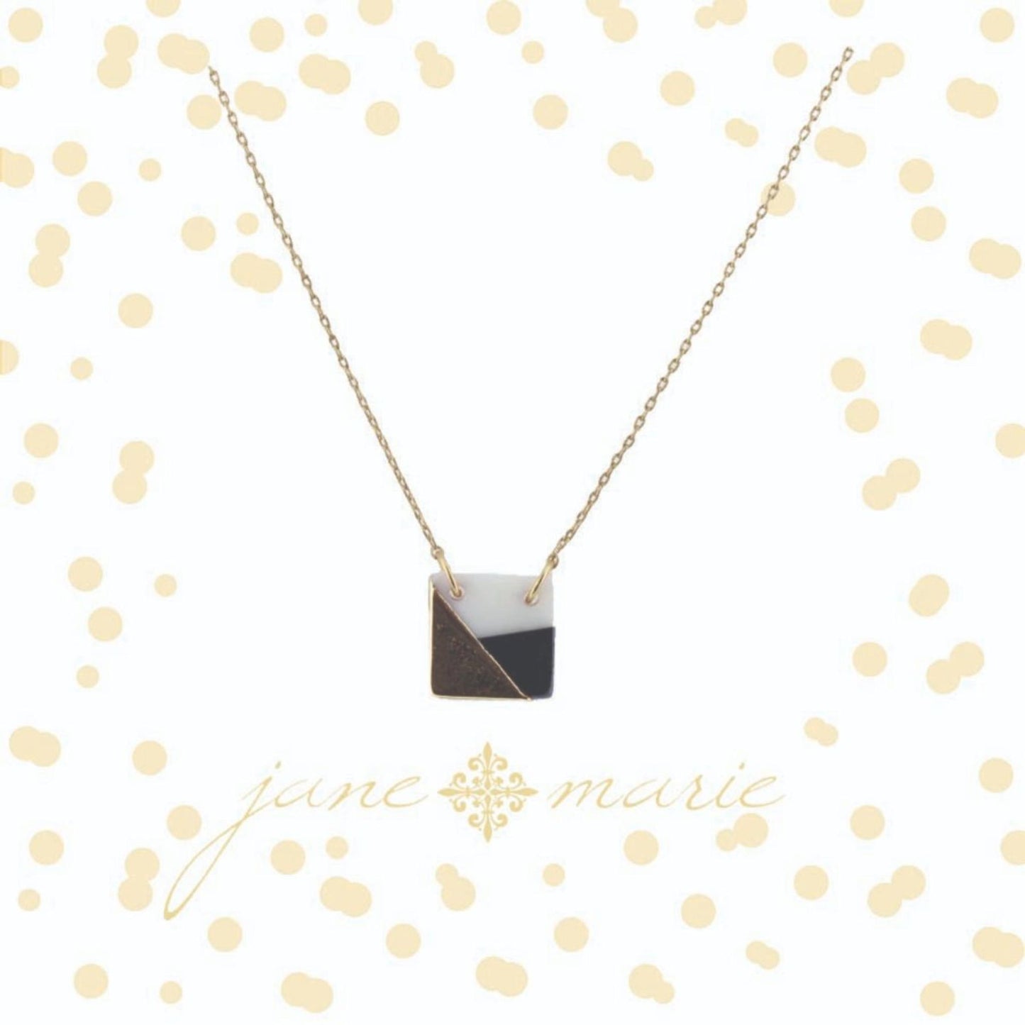 16" Colorblock Navy, White, and Gold Square Necklace, 3" Ext