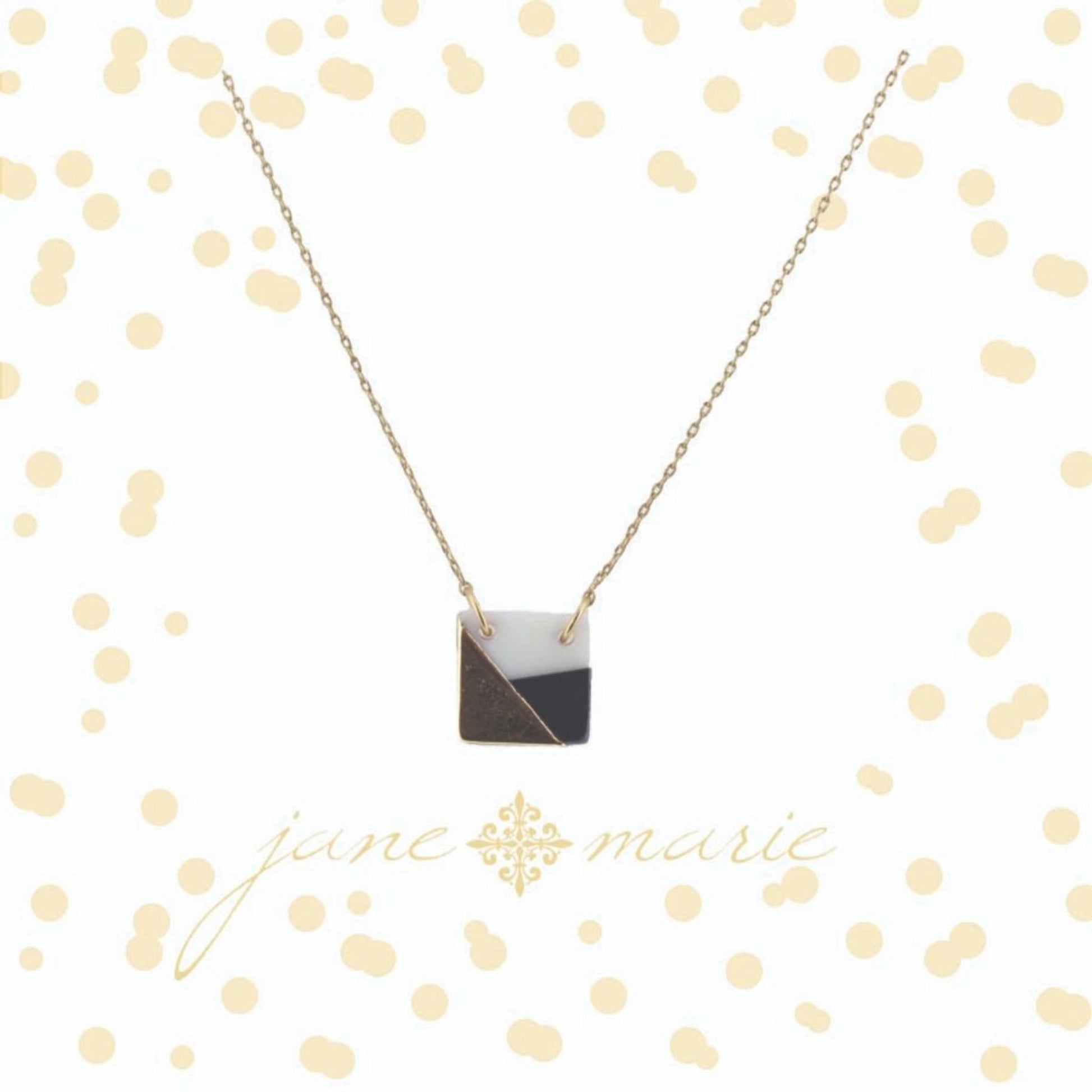 16" Colorblock Navy, White, and Gold Square Necklace, 3" Ext
