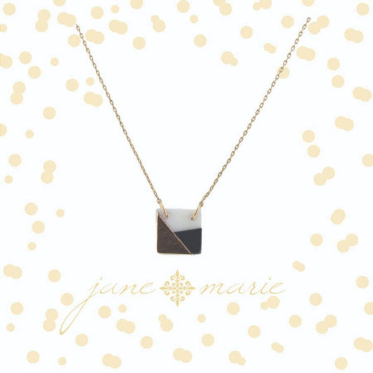 16" Colorblock Navy, White, and Gold Square Necklace, 3" Ext