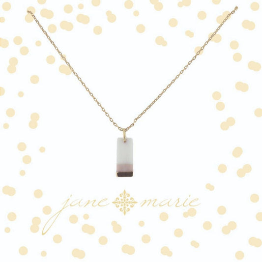 16" Colorblock White, Gold, Pink Rectangle Necklace, 3" Ext