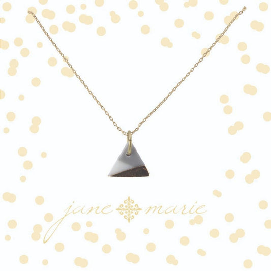 16" Colorblock White, Grey and Gold Triangle Necklace, 3" Ext