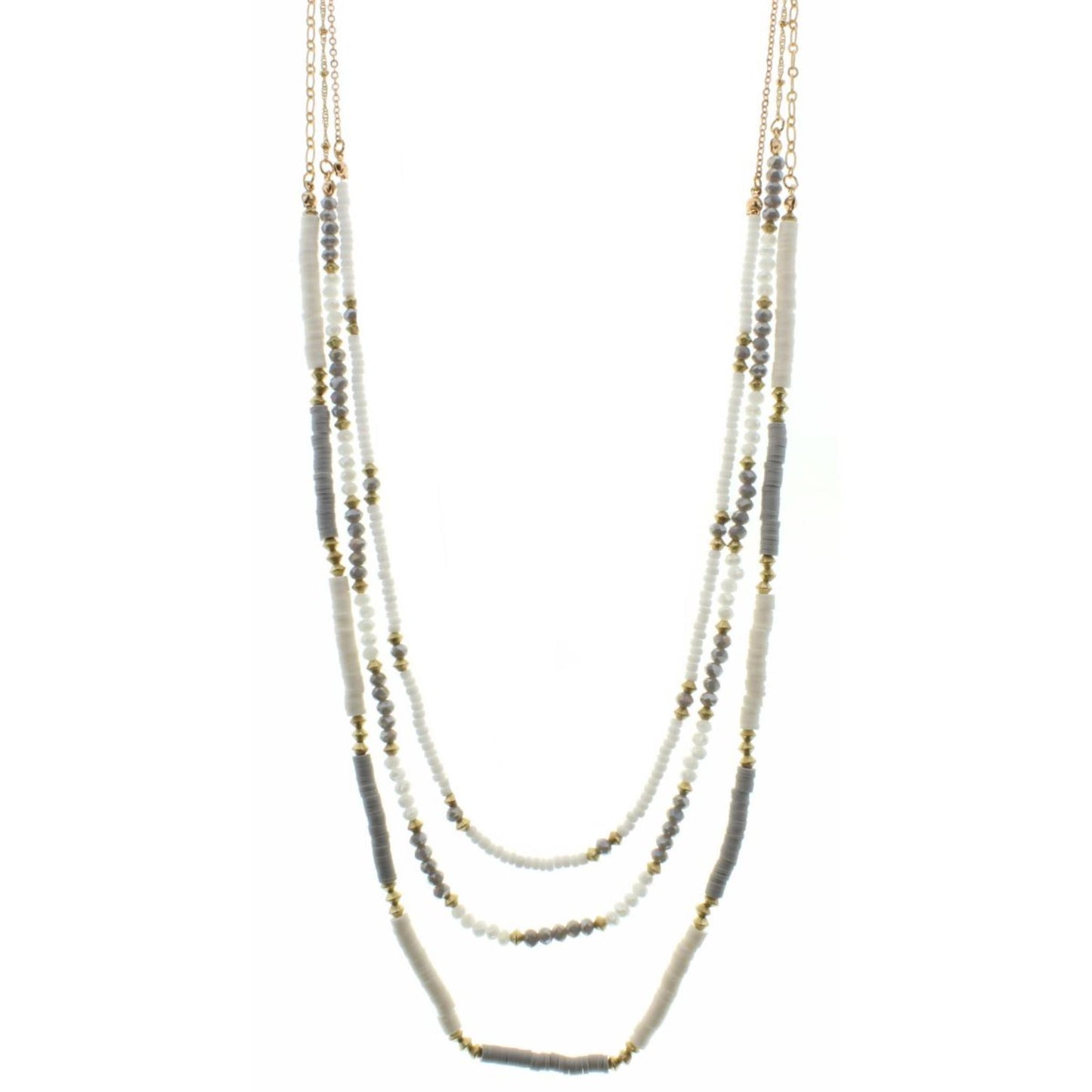 30" 3 Strand White and Grey Necklace, 3" Ext