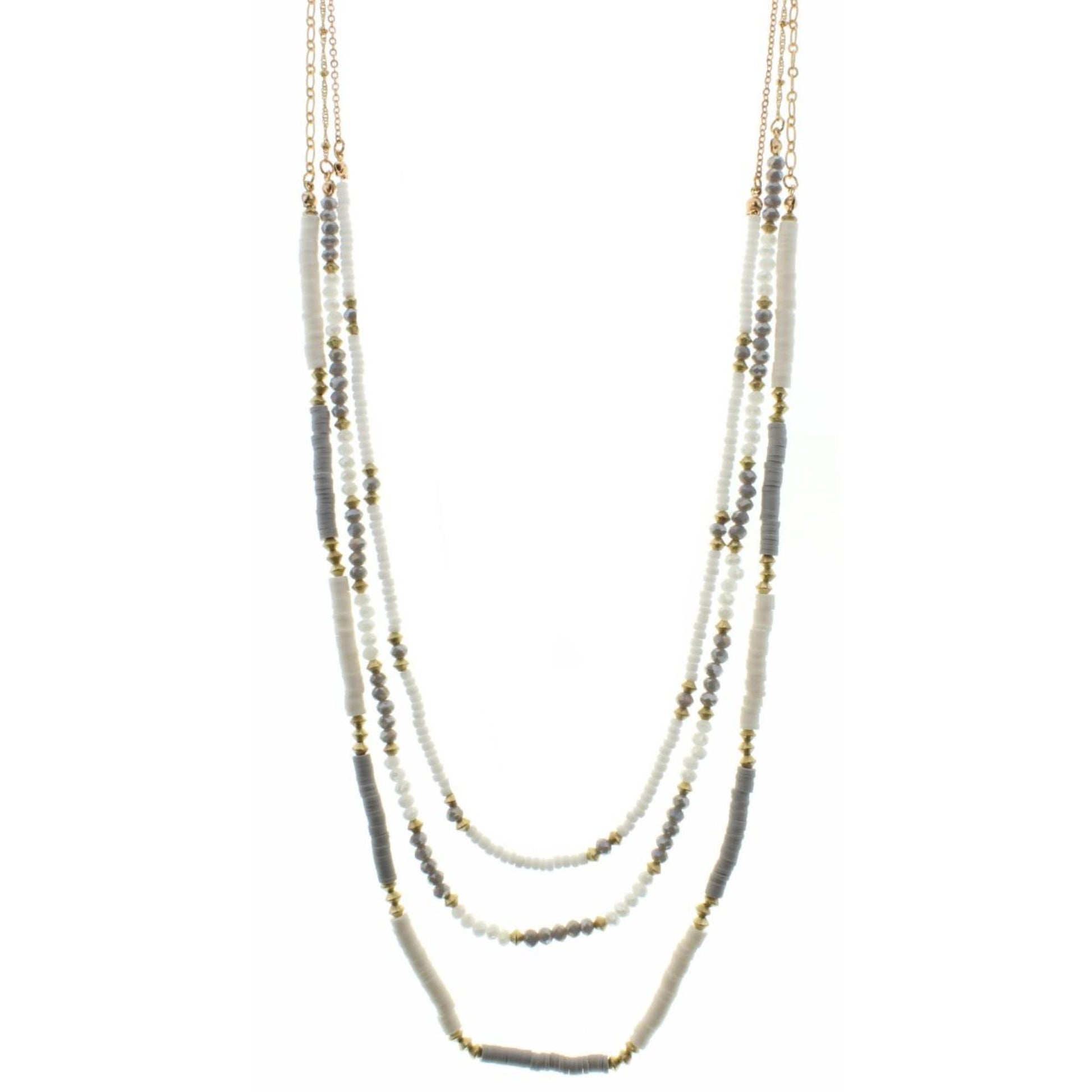 30" 3 Strand White and Grey Necklace, 3" Ext