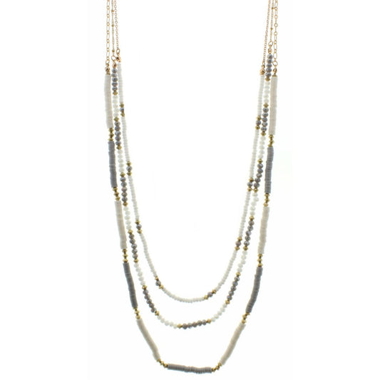 30" 3 Strand White and Grey Necklace, 3" Ext