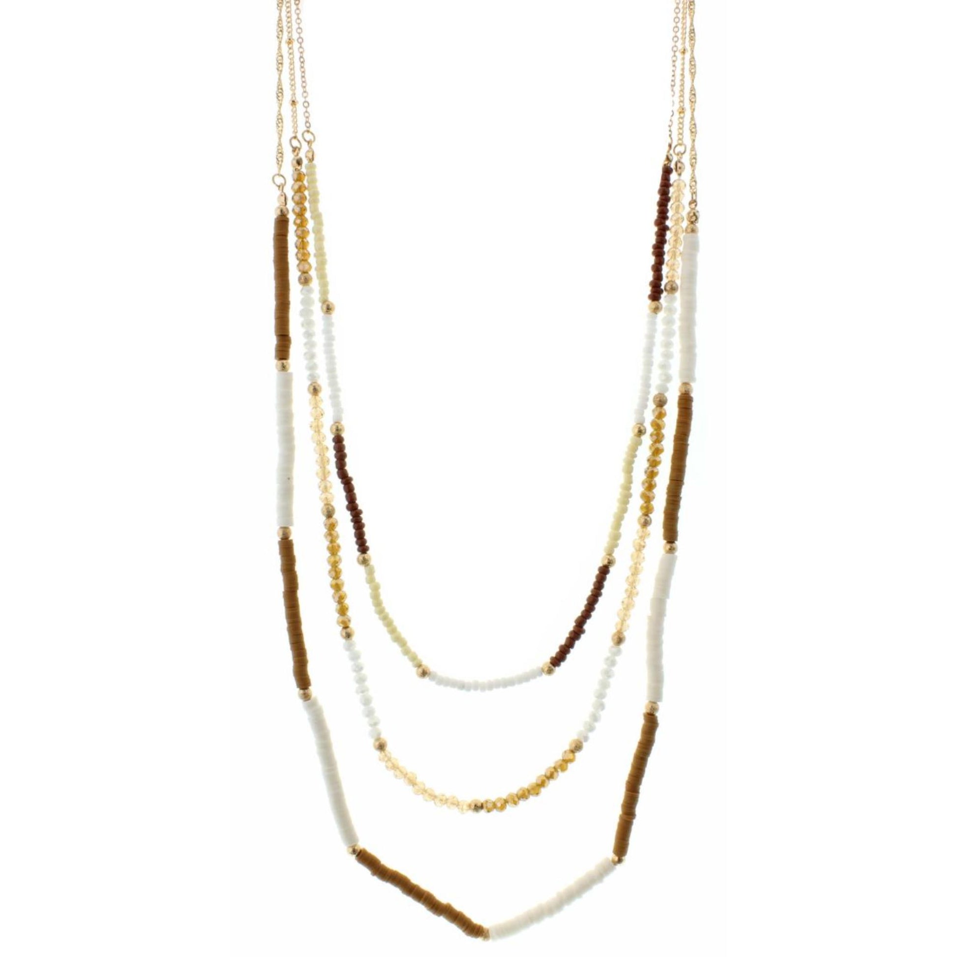 30" 3 Strand White and Tan Necklace, 3" Ext