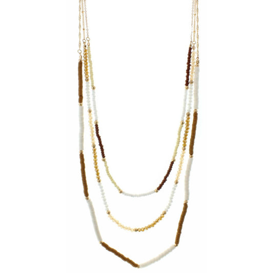 30" 3 Strand White and Tan Necklace, 3" Ext