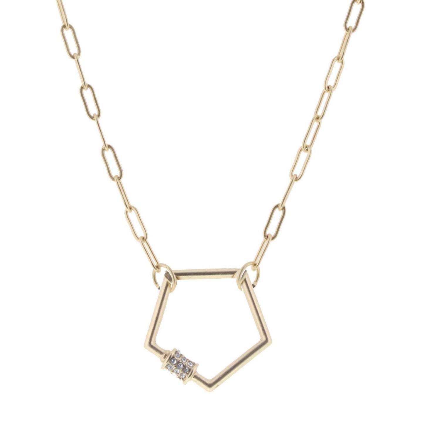 16" Matte Gold Pentagon Carabiner Necklace, 3" Ext