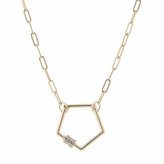 16" Matte Gold Pentagon Carabiner Necklace, 3" Ext