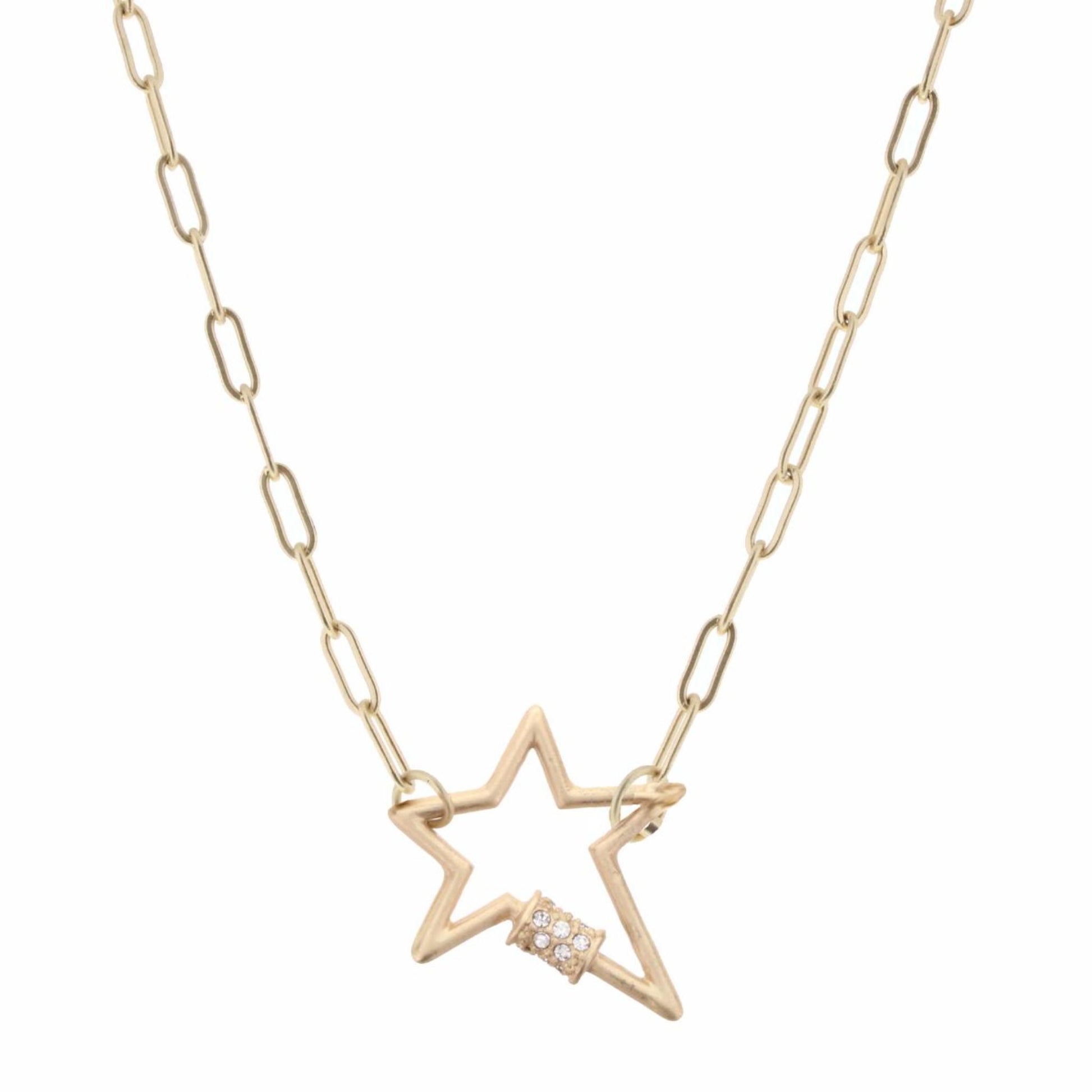 16" Matte Gold Star Carabiner Necklace, 3" Ext