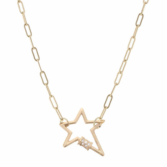 16" Matte Gold Star Carabiner Necklace, 3" Ext