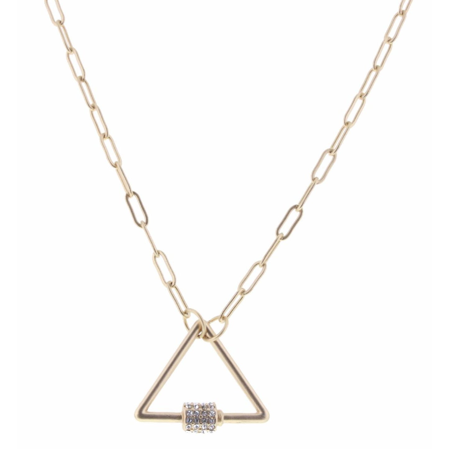16" Matte Gold Triangle Carabiner Necklace, 3" Ext