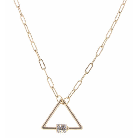 16" Matte Gold Triangle Carabiner Necklace, 3" Ext