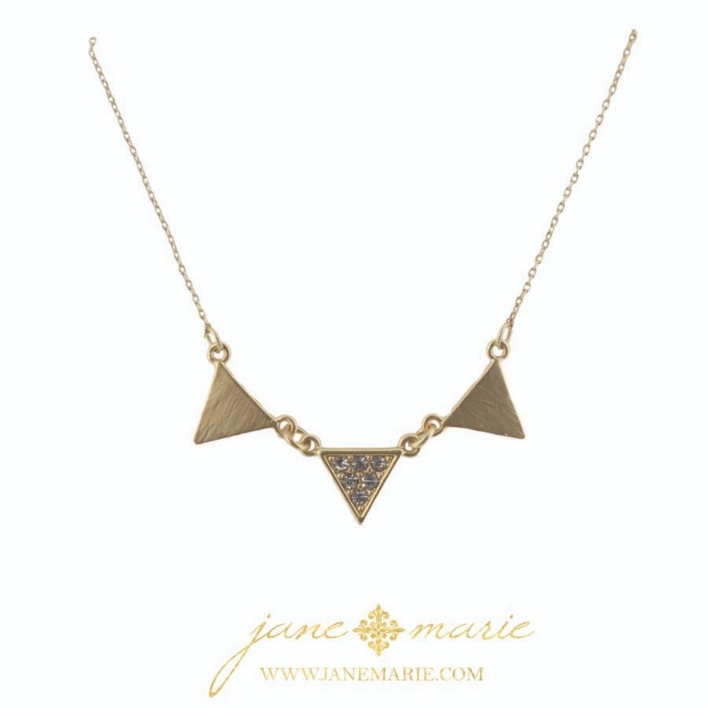 16" Gold Triangles, Center with Rhinestones, Gold Chain Necklace, 3" Ext
