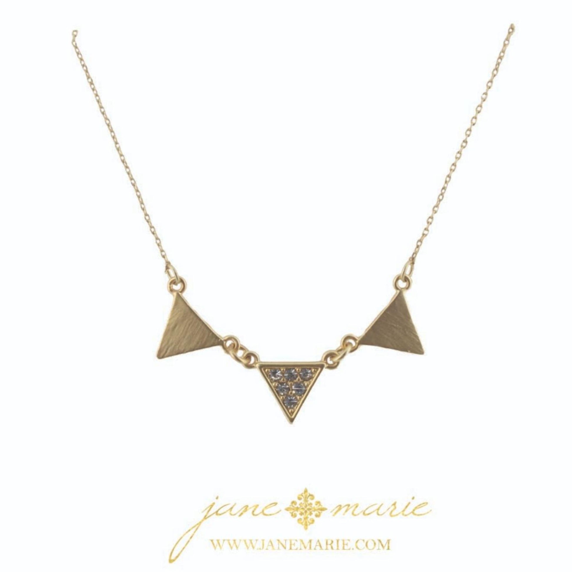 16" Gold Triangles, Center with Rhinestones, Gold Chain Necklace, 3" Ext