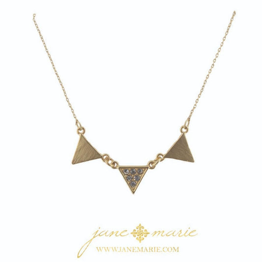 16" Gold Triangles, Center with Rhinestones, Gold Chain Necklace, 3" Ext