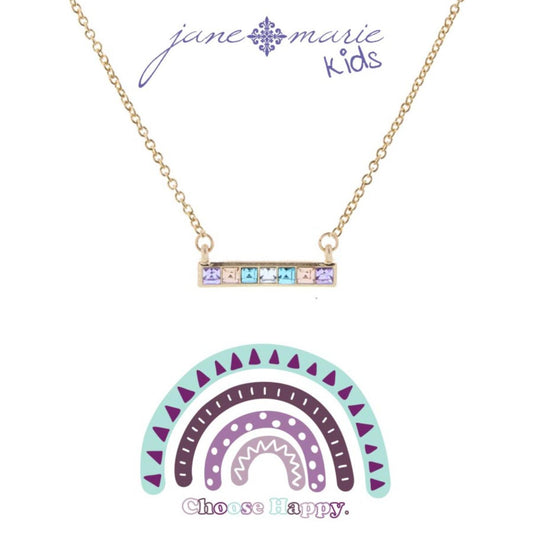 Kids 14" Lavender, Light Blue, Soft Pink Czech Stone Horizontal Bar Necklace, 3" Ext