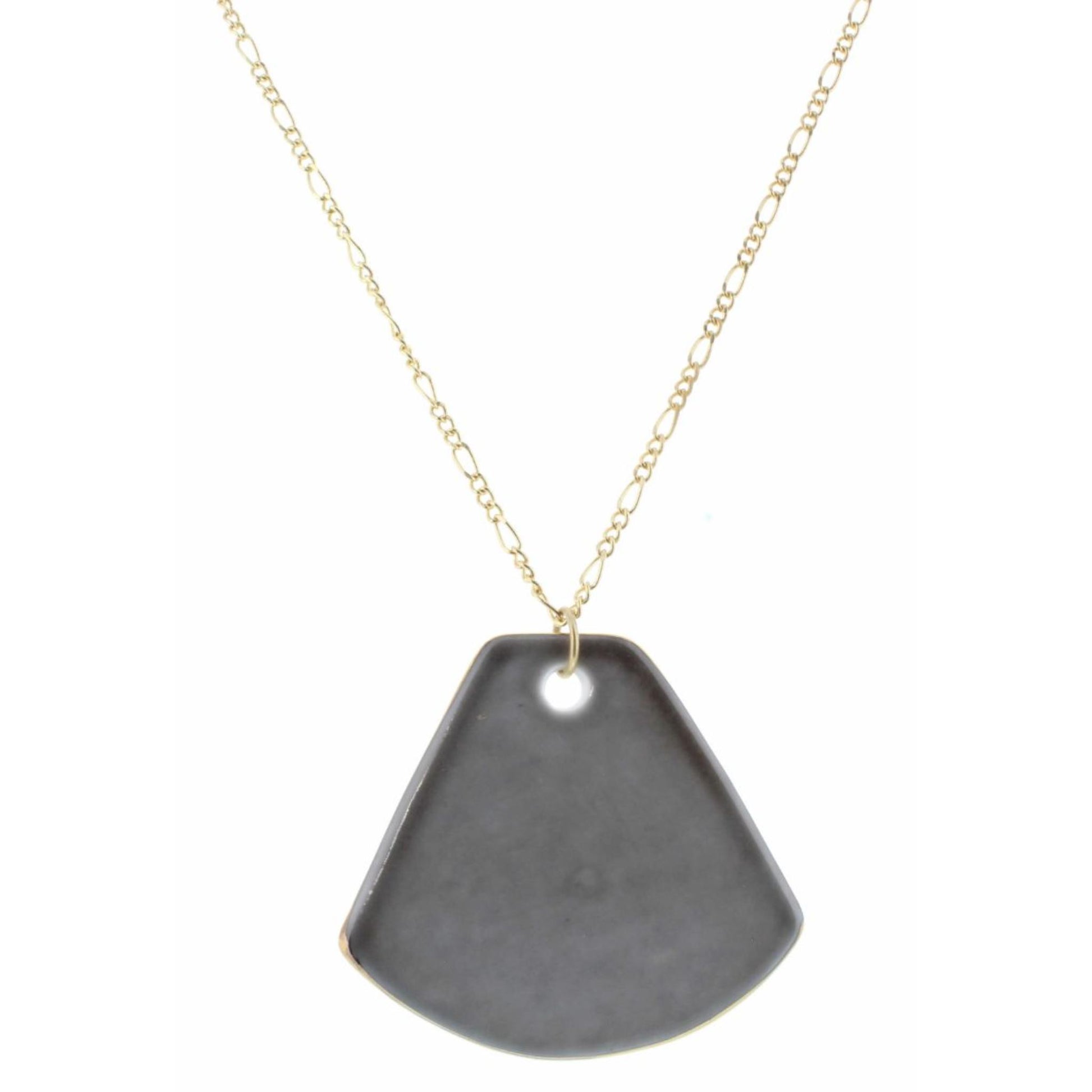 32" Smokey Grey Ceramic Fan Necklace, 3" Ext