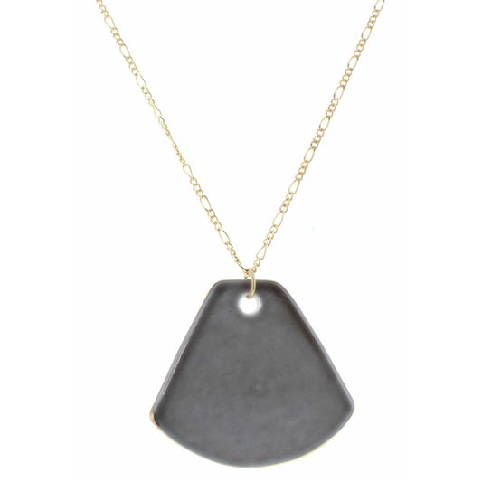 32" Smokey Grey Ceramic Fan Necklace, 3" Ext