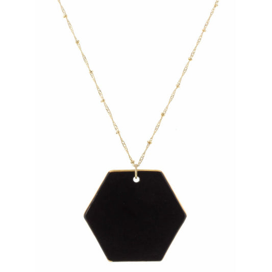 32" Jet Ceramic Hexagon Necklace, 3" Ext