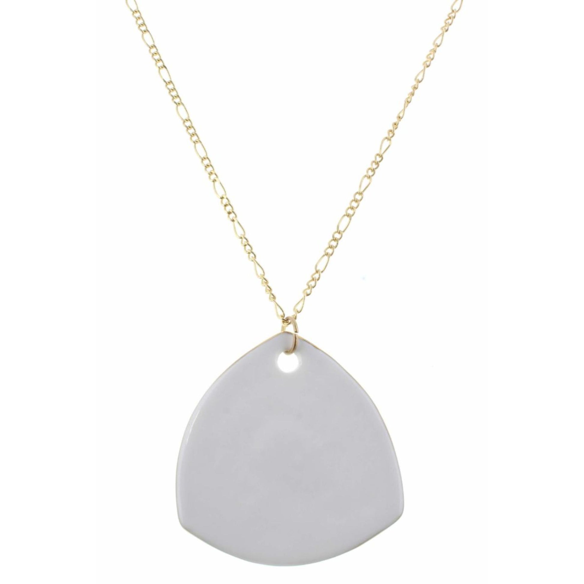 32" White Ceramic Rounded Triangle Necklace, 3" Ext